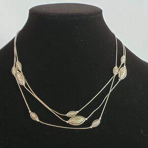 Vintage Triple Strand Medallions Style Cut Necklace Women's Silver Tone